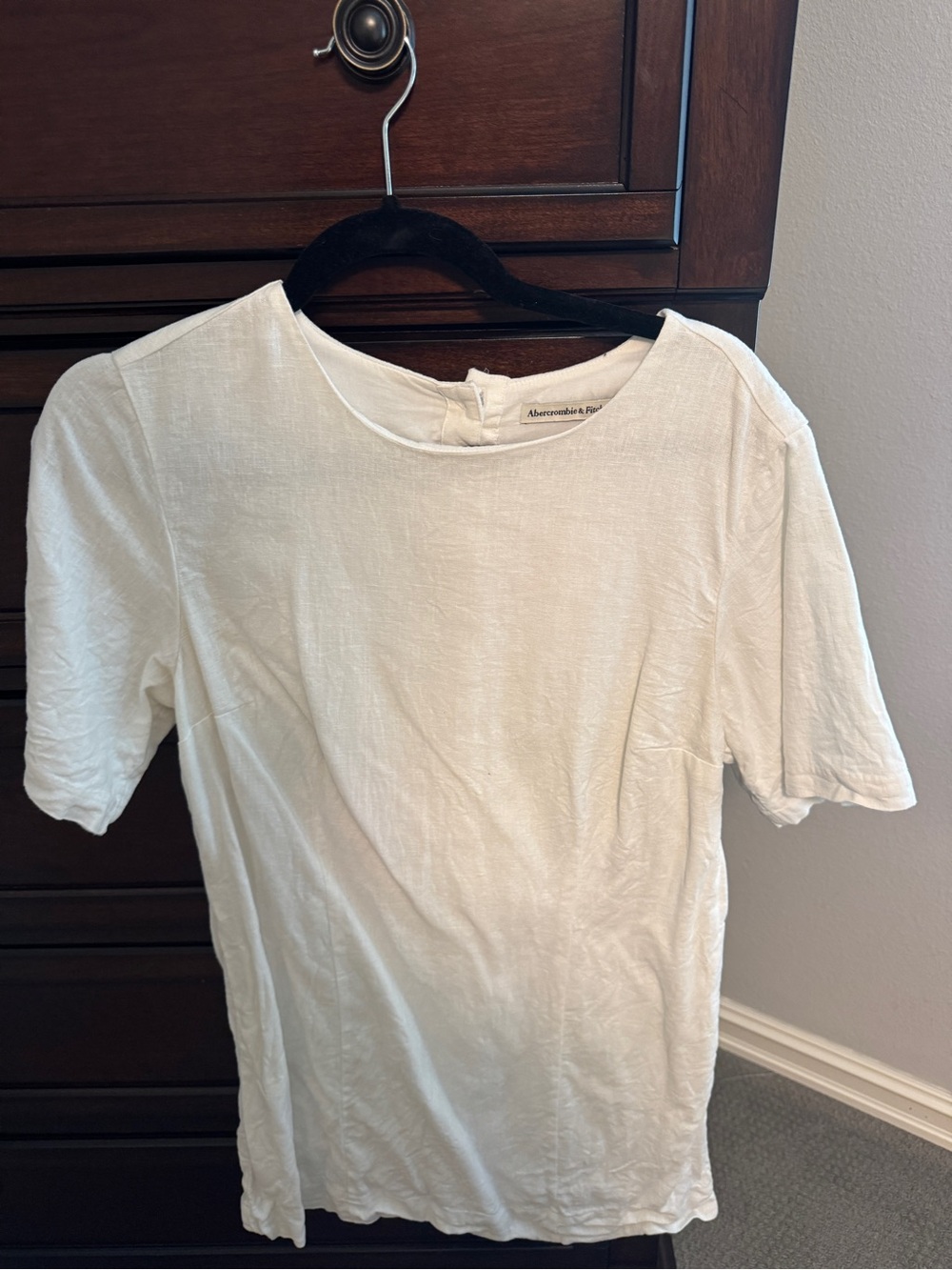 Abercrombie & Fitch White Short-Sleeve Linen Blend Tee Dress